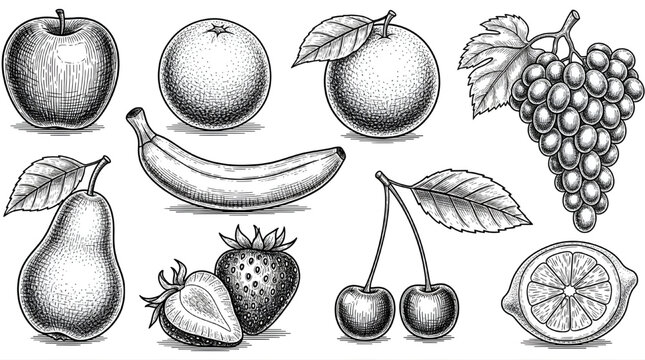 Hand Drawn Vintage Fruit Engraving Botanical Sketch Vector Collection