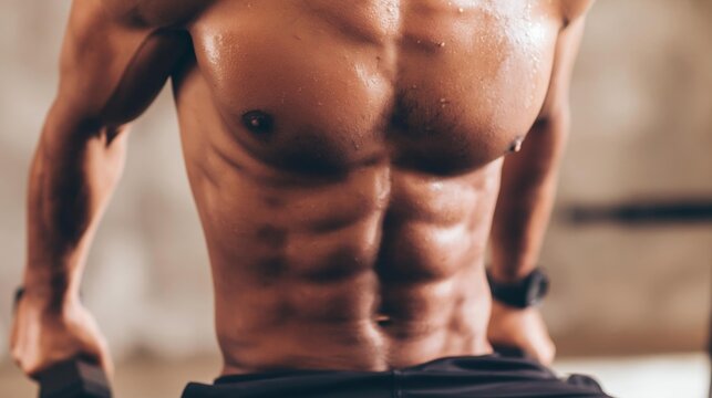 Muscular Abdomen Definition After Intense Workout Training