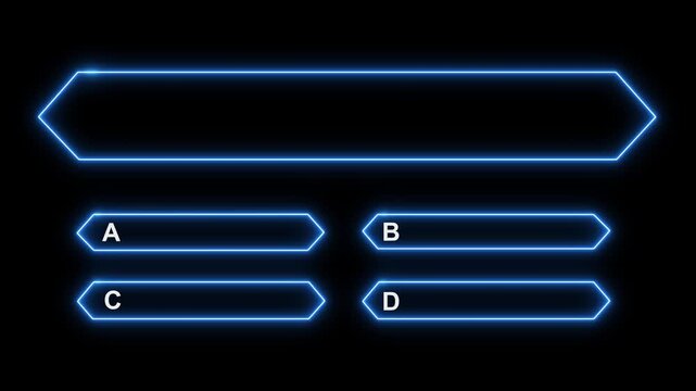 Quiz Neon Line Animation with option selection on black background