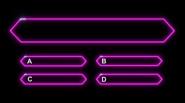 Quiz Neon Line Animation with option selection on black background