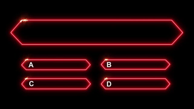 Quiz Neon Line Animation with option selection on black background.