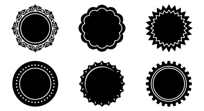 Black Decorative Seals Vector Set, Ornate Circular Emblems, Vintage Award Badges, Retro Stamp Graphics, Graphic Design Elements, Commercial Use