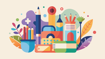 Naklejka premium Colorful school and art supplies arrangement with pencils and paint tools