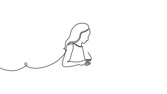Continuous one line laptop woman computer drawing work desk art. Laptop woman computer outline sketch girl vector worker office customer screen doctor draw healthcare person typing pc businesswoman.