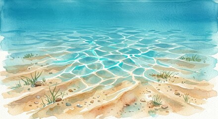 Obraz premium Tranquil Seascape: A Serene View of Gentle Waves Washing Upon a Sandy Shoreline, Capturing the Essence of Coastal Beauty and Peaceful Moments in Nature’s Embrace.