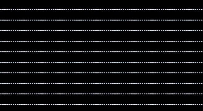 Abstract animation white dashed lines moving on black background motion