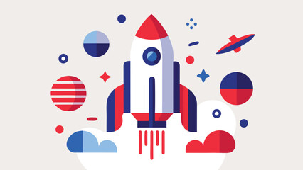 Rocket ship launching into space with planets and stars, representing science and exploration © Sadhin07
