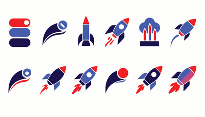 Collection of rocket ship icons in various styles and colors for space travel themes © Sadhin07