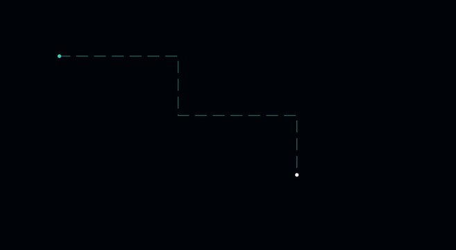 Animated digital path line connecting two points on dark animation background