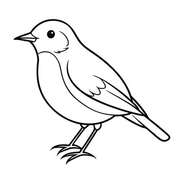 Cute Songbird Outline Vector Illustration in Black and White Line Art