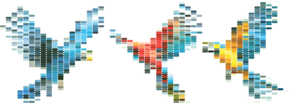 Pixelated bird trio eagle cardinal and finch digital art