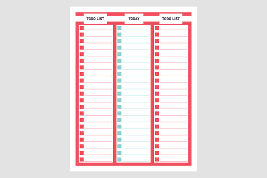 Printable daily todo list planner with red and teal accents
