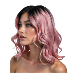 Fototapeta premium A woman with bright pink hair posing for a photo shoot