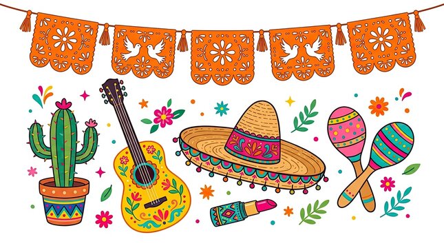 Vibrant mexican fiesta elements illustration