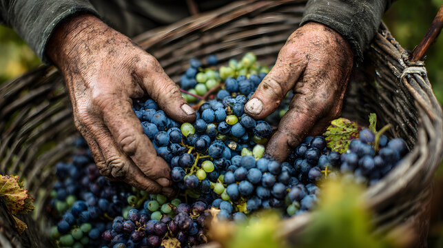 Harvesting Ripe Grapes from Vineyard during the Festival de la Vendimia Season.