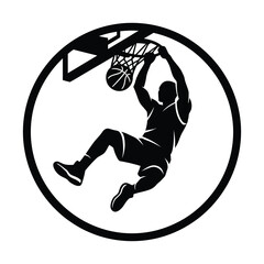 Silhouette basketball player dunking in circular line art design © Naymurrahman