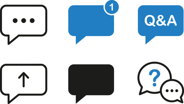 Chat Speech Bubble Icon Set with Notification Badge and Q&A Support Symbols for App Design