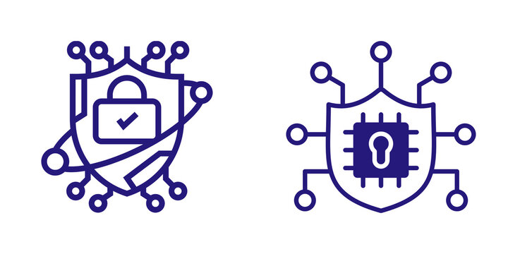 Cyber Security Shield Icons with Digital Circuitry isolated on transparent background
