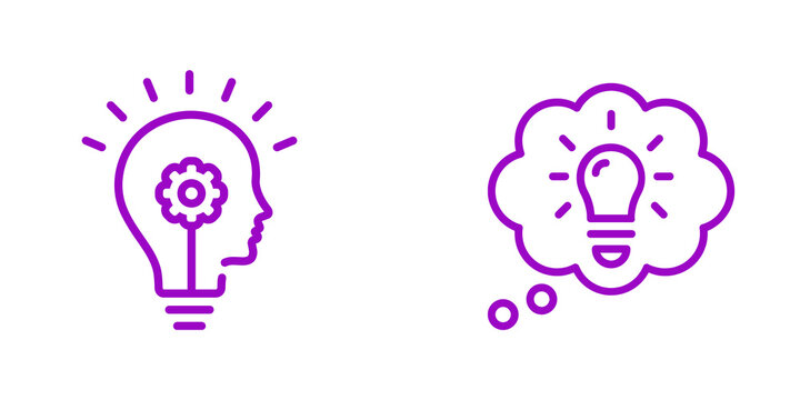 Lightbulb and brain creativity icons isolated on transparent background