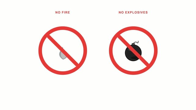 Prohibition Warning Sign Animation for No Fire and No Explosives