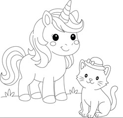 Obraz premium Cute unicorn coloring page for kids