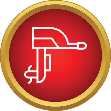 Outboard motor engine icon representing marine propulsion and transport within a red circle