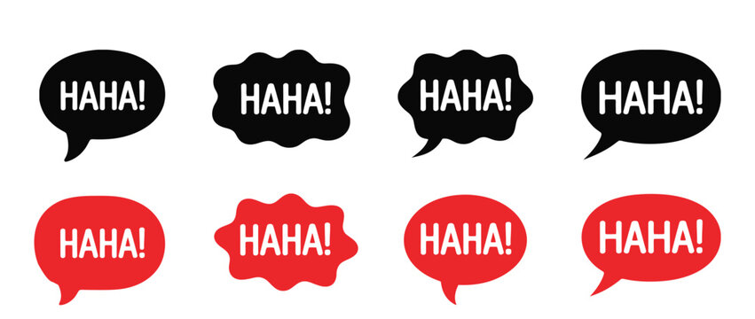 Comic laugh speech bubble vector collection with HAHA text balloons for messaging and entertainment themes.