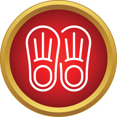 Pair of white outline flippers in a red circle creating a swimming and diving icon © ylivdesign