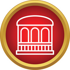 Fototapeta premium Architectural building symbol featuring arches and railing, presented in a round golden frame