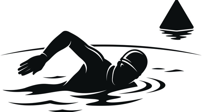 Athlete swimming freestyle stroke black silhouette illustration isolated on white background