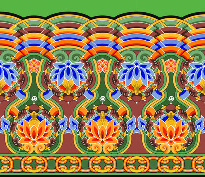 Lotus Floral Ornament Dancheong Traditional Korean Architecture Vector