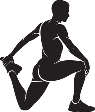 Man stretching quadriceps muscle in a lunge position exercise in solid style and cool down male