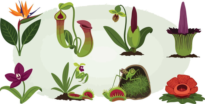 Exotic Carnivorous Plants Collection: Pitcher, Venus Flytrap, Rafflesia, Titan Arum