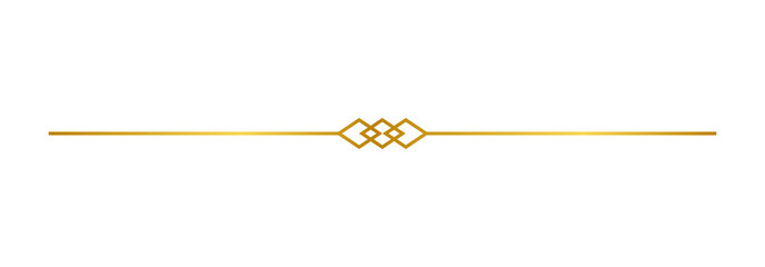 Golden ornamental divider line. Elegant geometric separator. Minimal decorative border for invitations, certificates and luxury designs. PNG