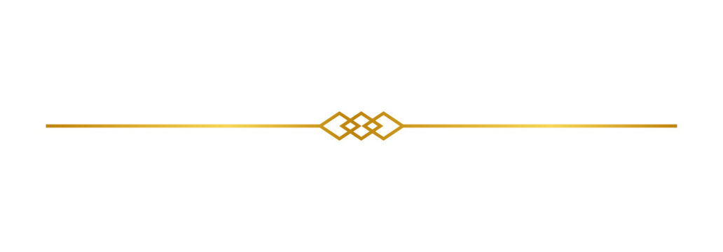 Golden ornamental divider line. Elegant geometric separator. Minimal decorative border for invitations, certificates and luxury designs. PNG
