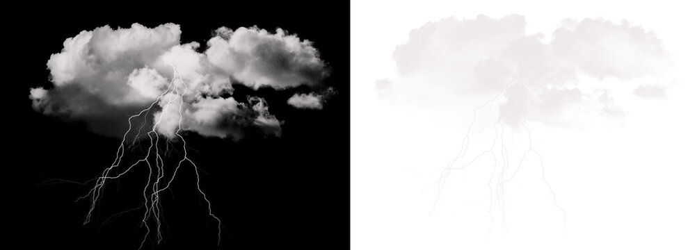 Lightning storm cloud with bolts isolated on transparent background for weather forecast graphics transparent background
