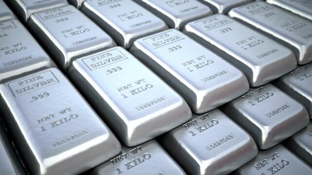 Close Up Pan Across Stack of Fine Silver Bars