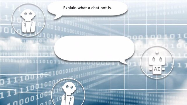 Highlight popping over avatar user typing query robot binary scrolling replying to explain chatbot