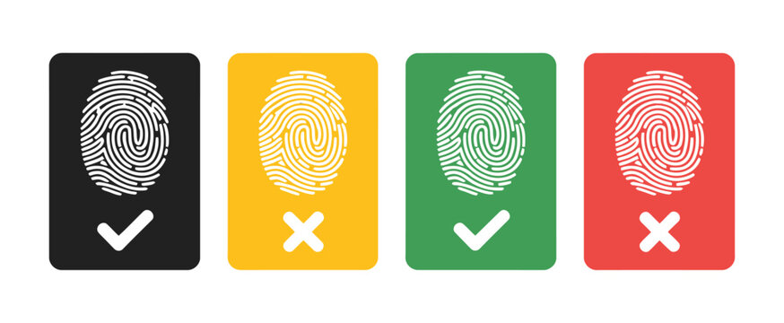 Fingerprint authentication icon set in multiple variations for biometric access, identity verification, and security UI.