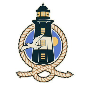 Vintage lighthouse and rope design featuring a seabird t-shirt design