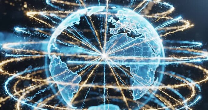 Digital representation of Earth with glowing lines radiating from Africa, symbolizing connectivity