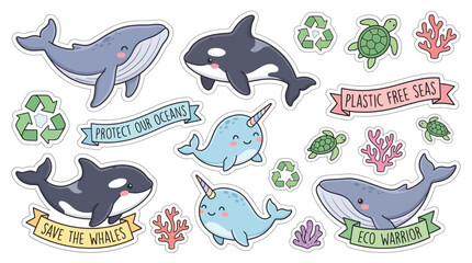 Cute Sea Animals Stickers Collection with Eco-Friendly Themes © Kawa