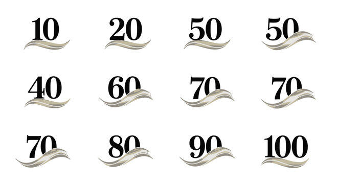 Numbers Collection Set: A series of elegant numbers, presented in a classic serif font with a subtle design element, showcasing a range of numerical values