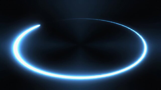 A blue light arc gradually transforms into a circular shape, creating a dynamic visual effect against a dark background, showcasing the fluidity of light movement and its captivating design