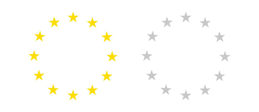 Two circular arrangements of five-pointed stars in yellow isolated on transparent background