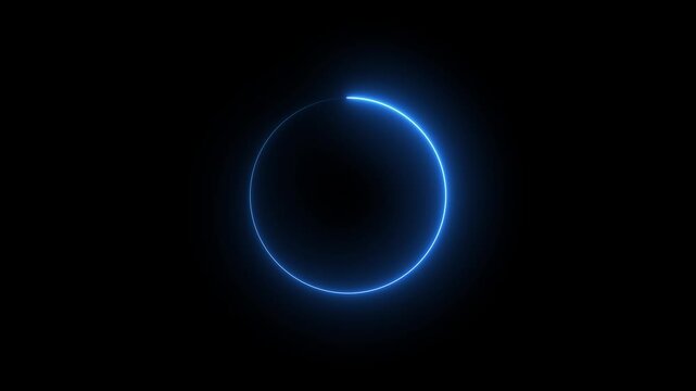 Glowing Blue Circle Neon Light Effect on Black Background Technology Concept futuristic neon circle