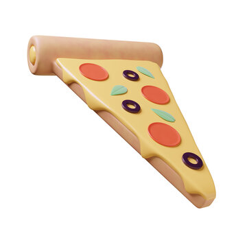 Slice of Pizza with Cheese and Pepperoni, Olive, Basil topping | 3D Pizza | 3D Render