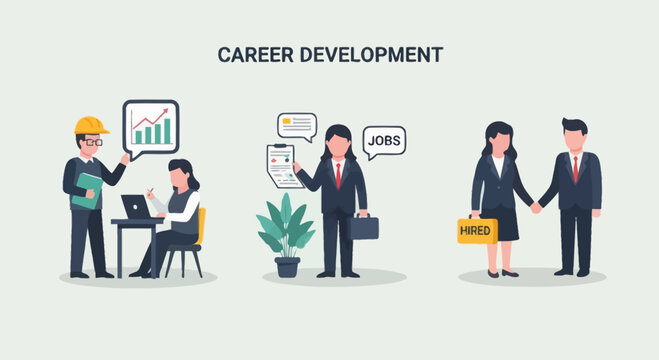 Career development, job search, and hiring process infographic concept