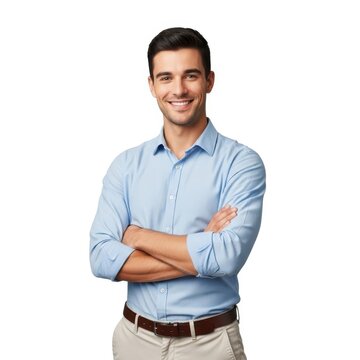 Professional man smiling with arms confidently crossed isolated on white background