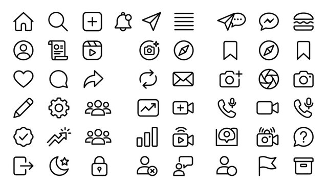 A comprehensive set of minimal productivity UI icons for task management, calendar, and navigation, featuring clean line art designs.